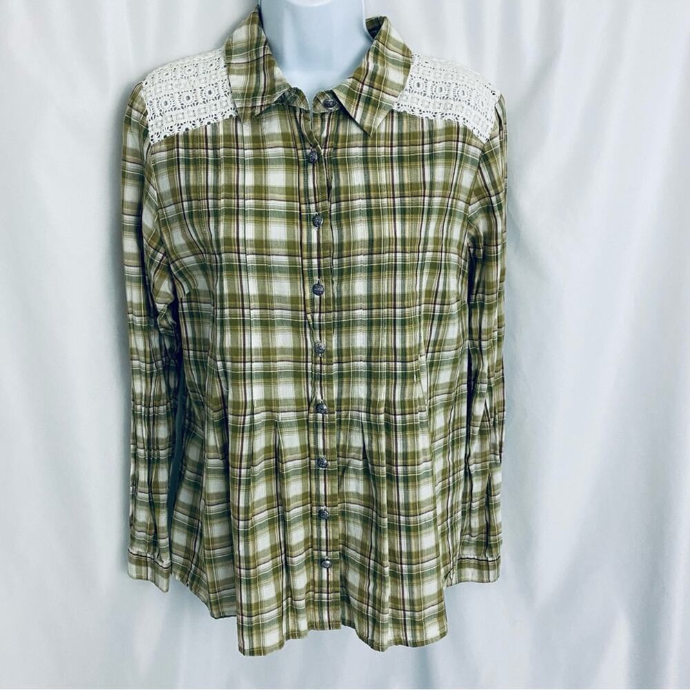 Bandolino Plaid Button Down Top Size Medium